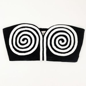 Mara Hoffman Mati Crop Bustier Top Black and White Swirl N